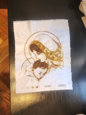 Mother and Child Gold Cross-Stitch Wall Art